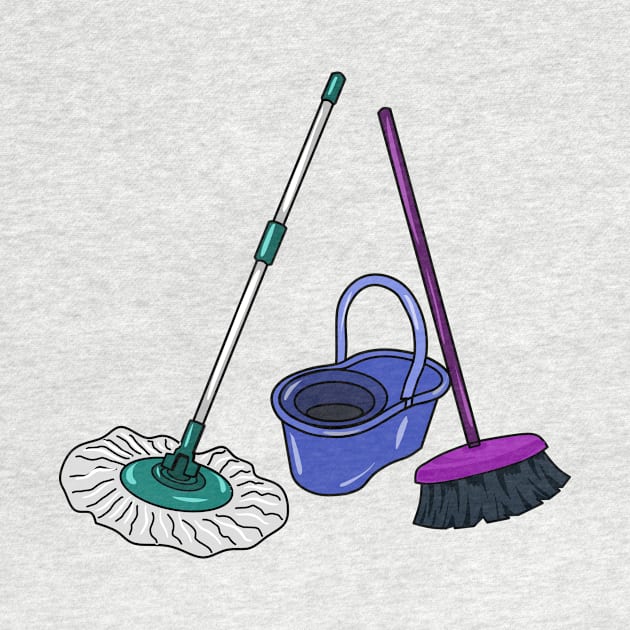 Broom & mop cartoon illustration by Miss Cartoon